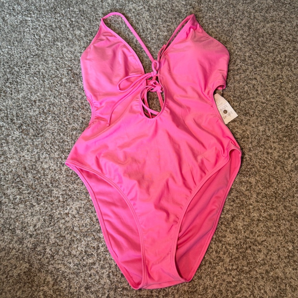 Shade & Shore Pink Lace Up One Piece Swimsuit Cutout Monokini Pink Small NWT